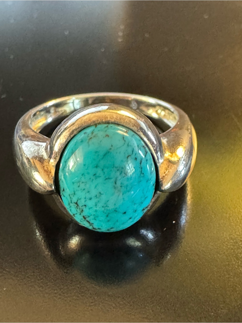 Sterling Silver Turquoise Cabochon Ring Size 5.75 - Modern Bezel Set - 925